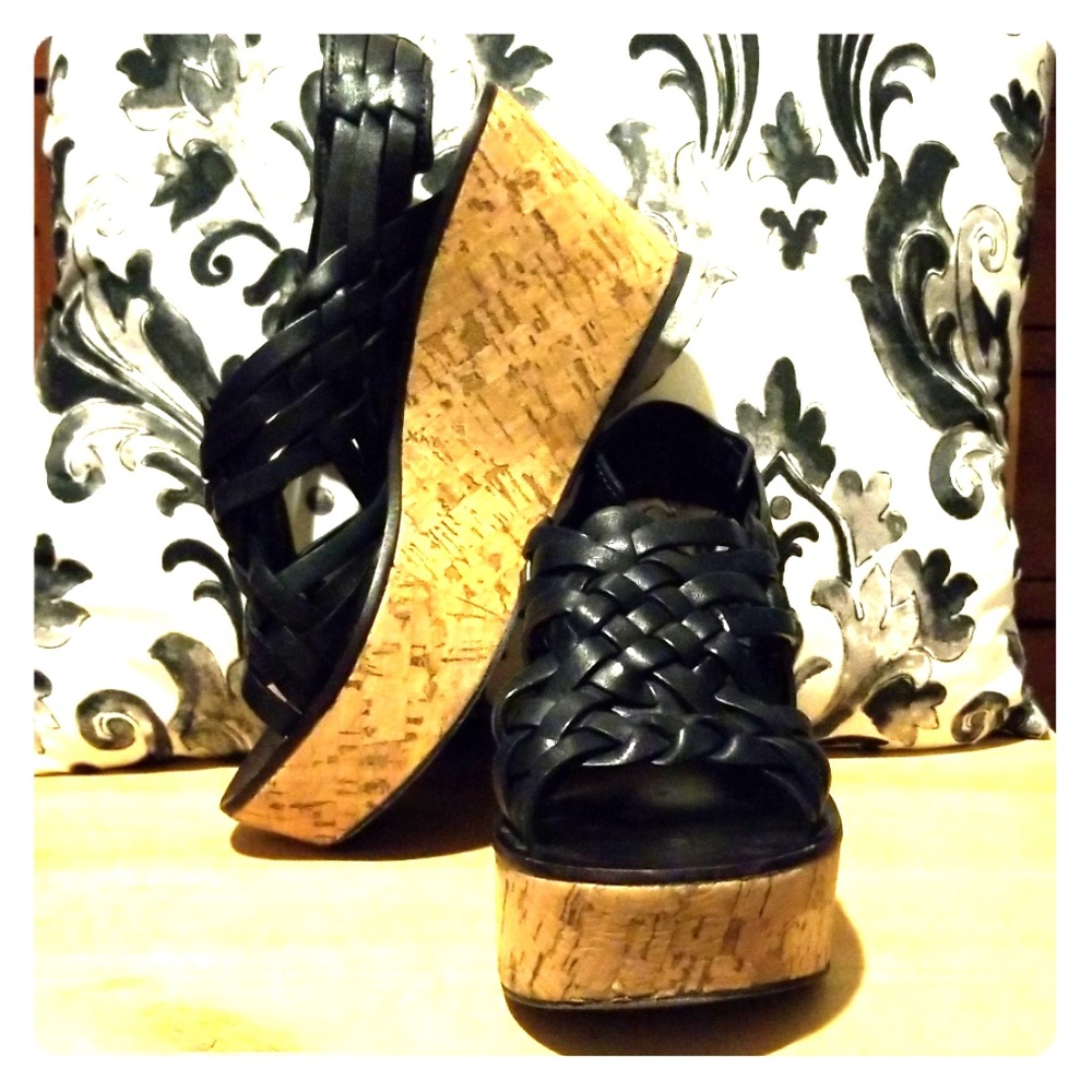 Tory Burch Killian black leather cork wedges
